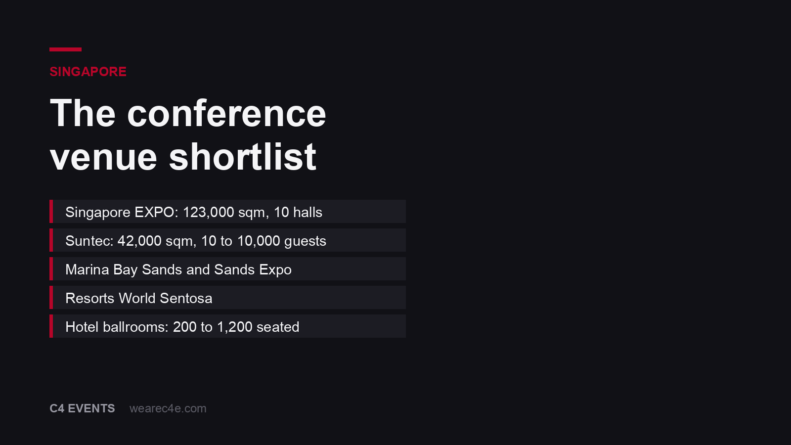 Conference venues in Singapore compared: EXPO, Suntec, Marina Bay and the rest